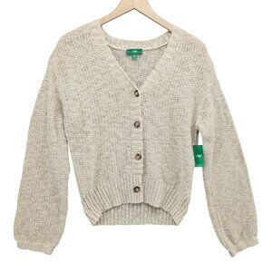 Dip Cardigan Sweater Womens Cream Open Knit Cotton Long Sleeve Button Front Sz M